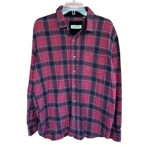 Tallwoods Bruno Milano Red and Black Plaid Flannel Button Down Shirt, Large